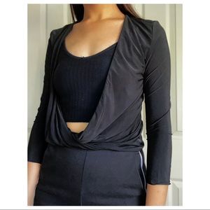 Charlotte Russe Black Cropped Long Sleeve Cardigan